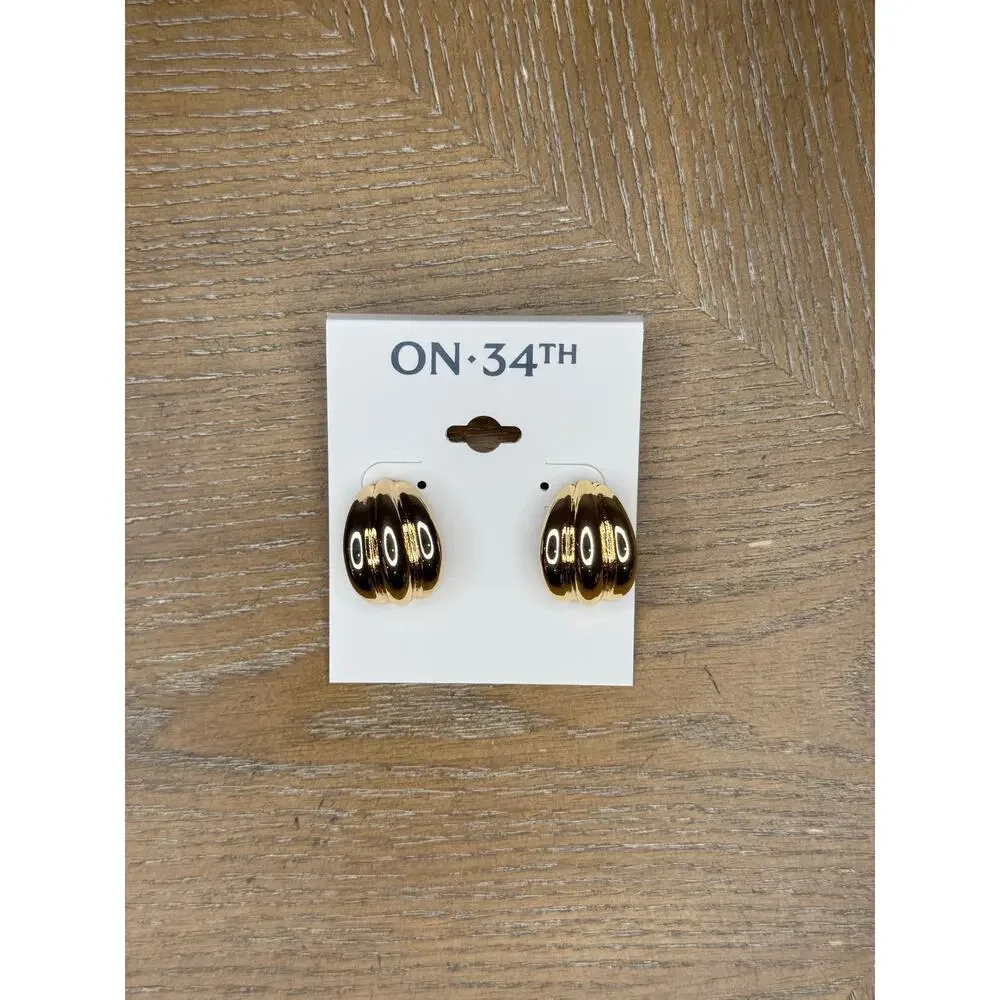 ON 34th Gold Button Earrings Triple Dome Chunky Statement Vintage Style
